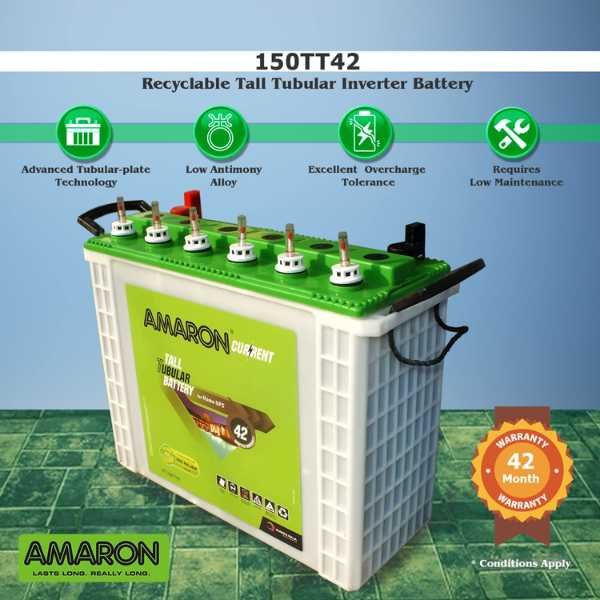 Amaron 150TT42 150Ah Tall Tubular Battery – 42M Warranty